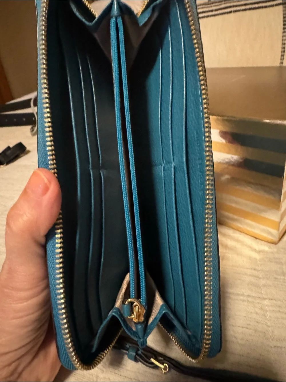 Michael Kors Blue Teal Embossed Zip-Around Wallet